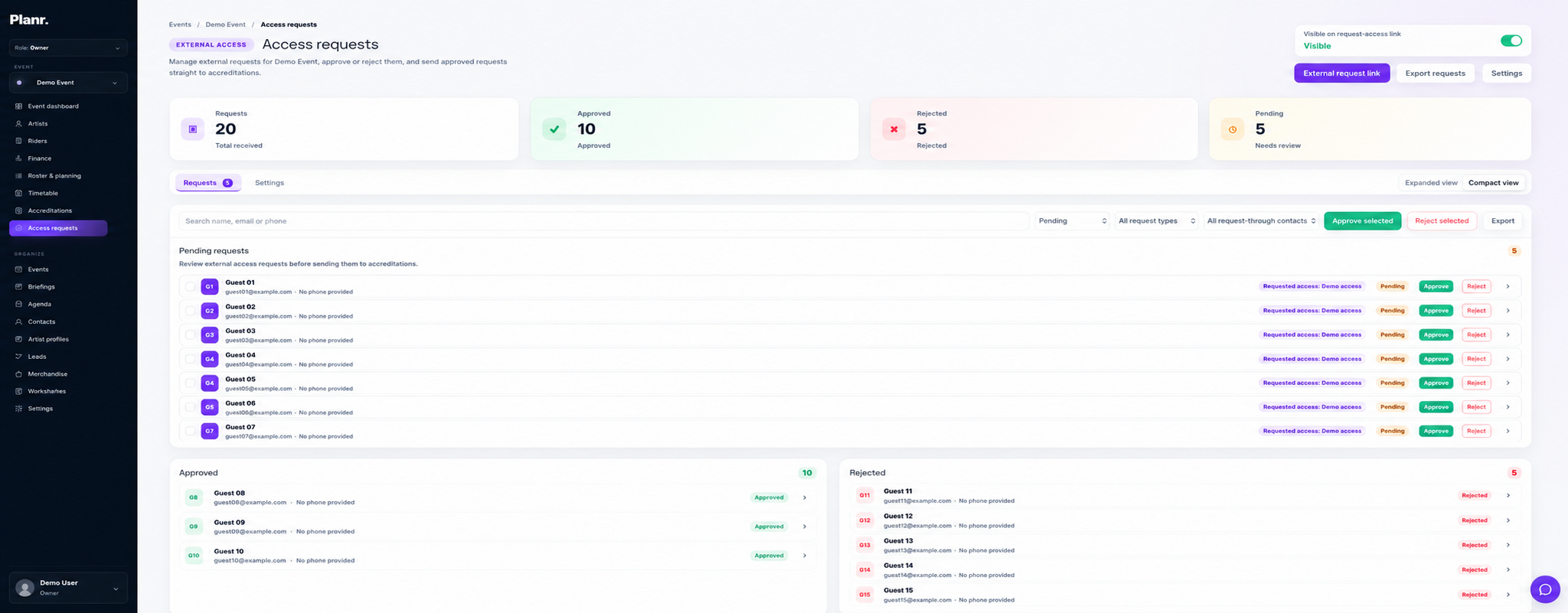 Anonymised Planr access & check-in interface